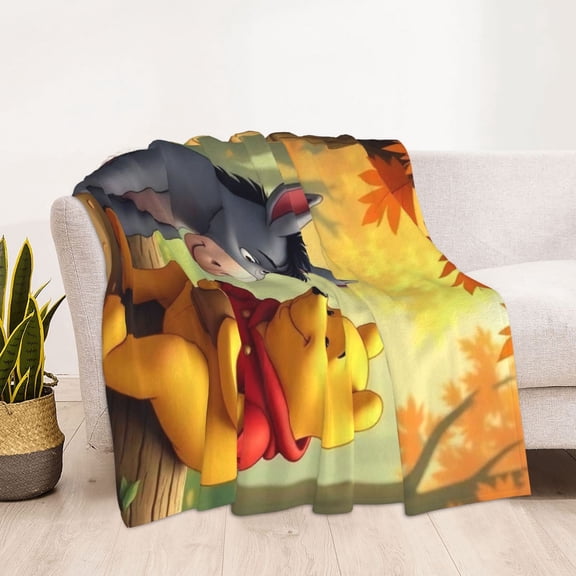 Winnie The Pooh Printing Bed Blanket, All Seasons Flannel Fleece Blanket, Soft & Warm Plush Blankets for Couch Sofa Bed Camping Travel, 60"x50"