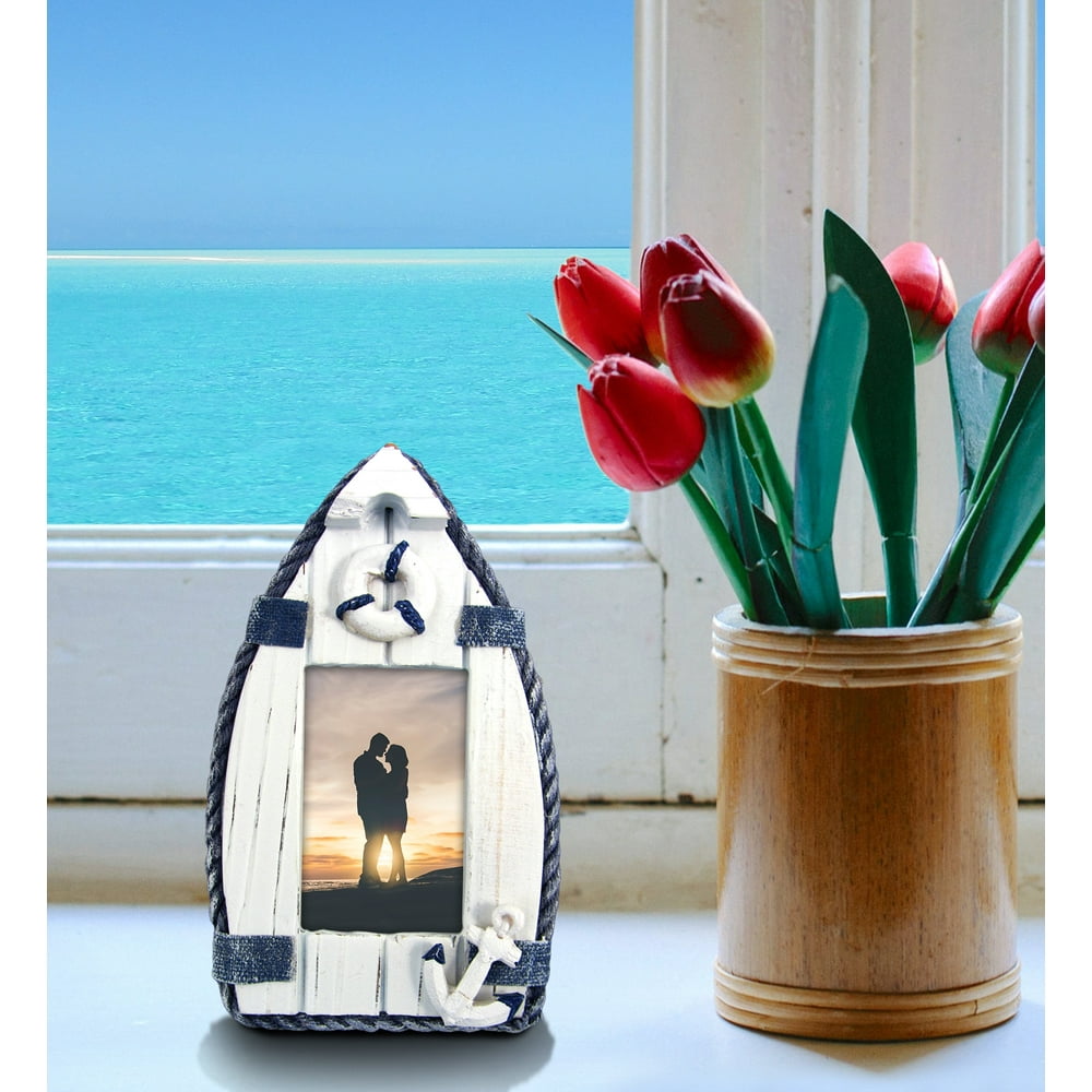 Puzzled Wooden Blue Sailboat Picture Frame, 2 x 3 Inch Sculptural Wood