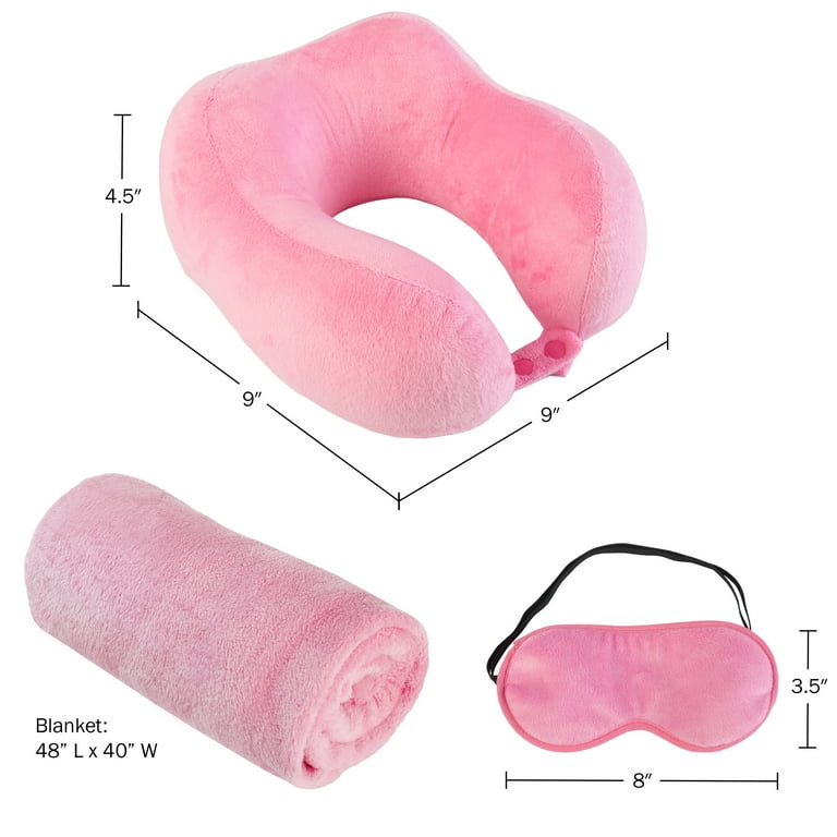 枕 slip Pink Travel Set, pillow, eye mask Home-Complete Travel Neck Pillow Set with Fleece Blanket and Eye