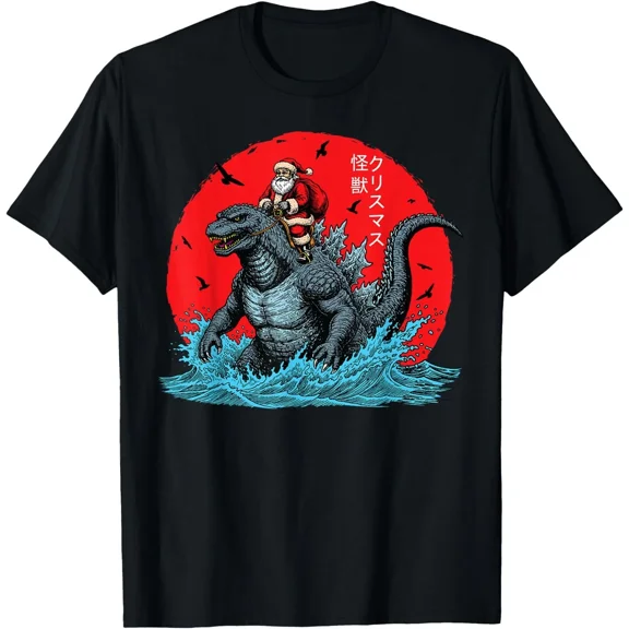 Christmas Jolly One Riding Japanese Monster Festive Art Unisex T-Shirt, up to size 5XL