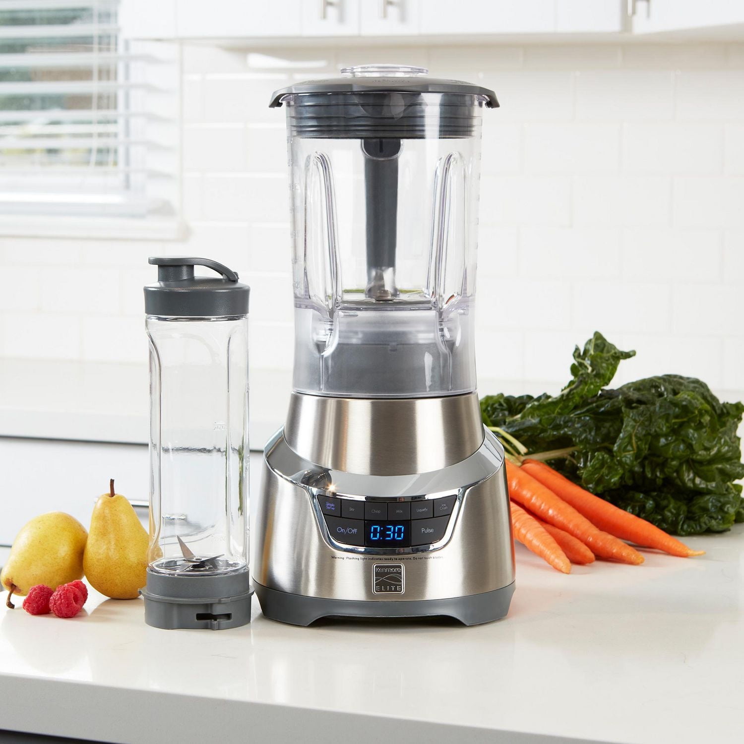 Kenmore Elite 5-Speed Countertop Blender with Travel Cup, Smoothies, Soups & Sauces, Stainless Steel Design