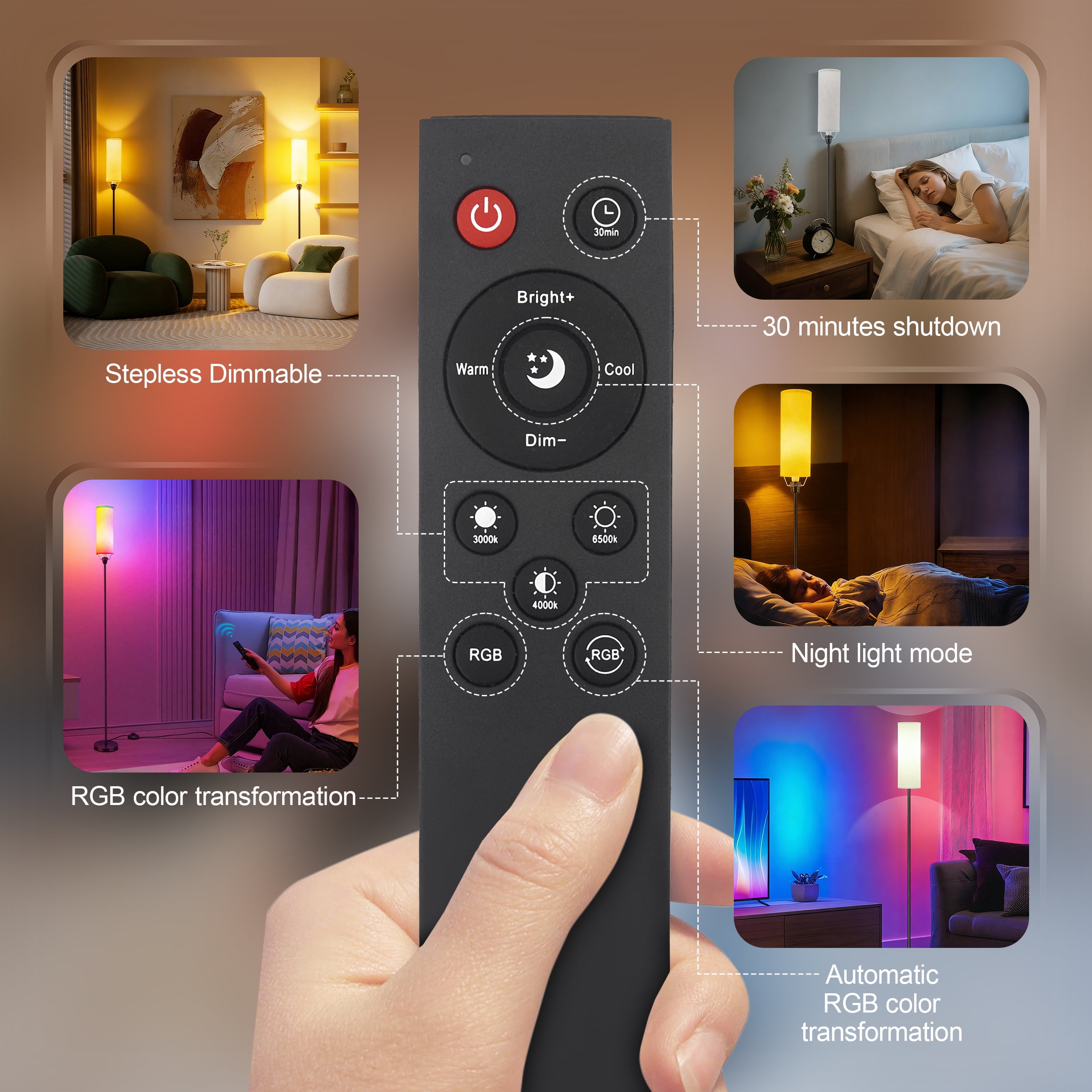 RELOIVE LED Floor Lamp,68.1” Dimmable Standing Tall Lamp with APP Control & RGB Colors,9W 800LM LED Bulb Included,for Bedroom, Office, Kids & Living Room