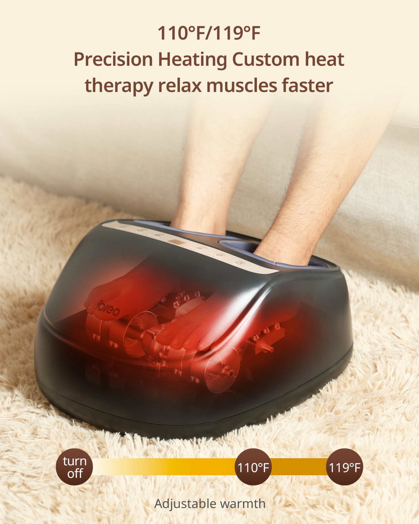 ibreo Shiatsu Foot Massager Machine with Heat, Deep Kneading, Air Compression, Vibration, Adjustable Pressure Auto Timer Remote Control, Creamy White
