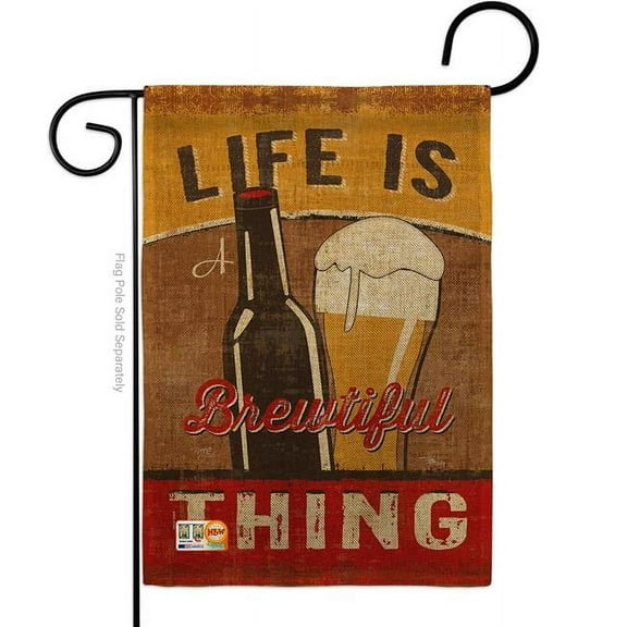 Breeze Decor BD-BV-G-117048-IP-DB-D-US18-WA 13 x 18.5 in. Brewtiful Thing Burlap Happy Hour & Drinks Beverages Impressions Decorative Vertical Double Sided Garden Flag