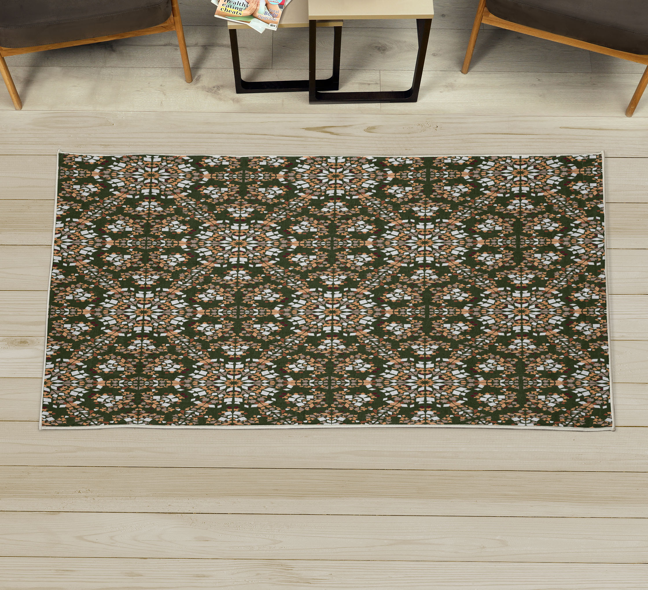 Mosaic Decorative Rug, Antique Roman Time Inspired Rock Design with ...
