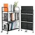 thumbnail image 4 of Villertech 3 Tier Folding Metal Shelf with Wheels,Kitchen,study,Garage Storage Shelf,33.8"H,Black, 4 of 7