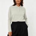 thumbnail image 6 of thefmos Women Plus Size Fall Winter Collared Long Sleeve Button Down Shirts Casual Pullover Tops Solid Loose Tunic Blouses Vacation Office Clothes, Khaki M, 6 of 6