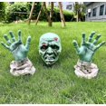 thumbnail image 1 of Estacas De Césped De Cara Y Brazos De Zombie Realistas De Halloween - Estacas De Jardín De Cabeza Y Manos De Hueso De Esqueleto Verde para Cementerio De Casa Encantada, Cementerio, Co, 1 of 5