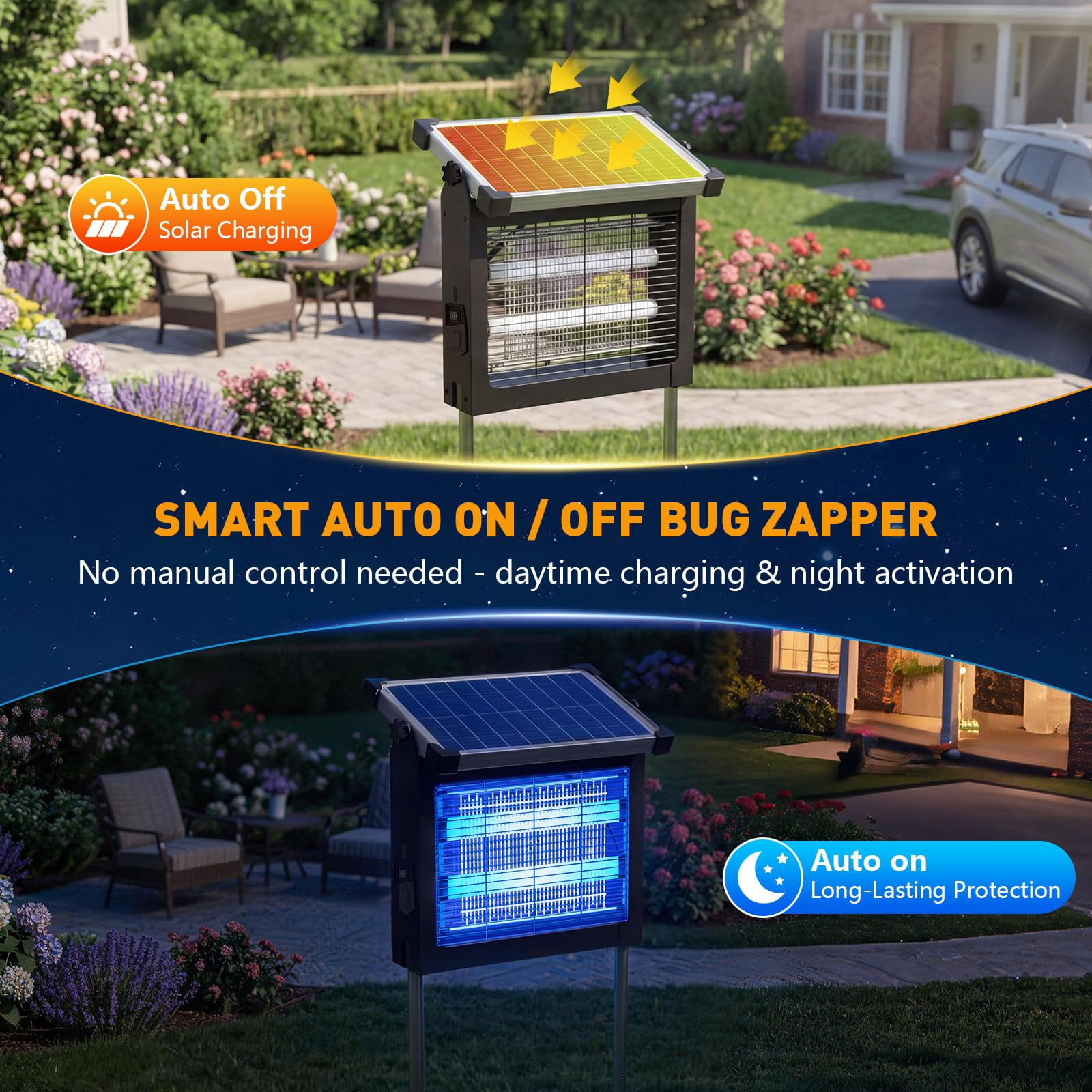 Solar Zapper Outdoor  4500v Mosquito For & Indoor 1/2 Acre Coverage Cordless Rechargeable Electric Fly Ipx5 Waterproof Traps Backyard Patio Camping