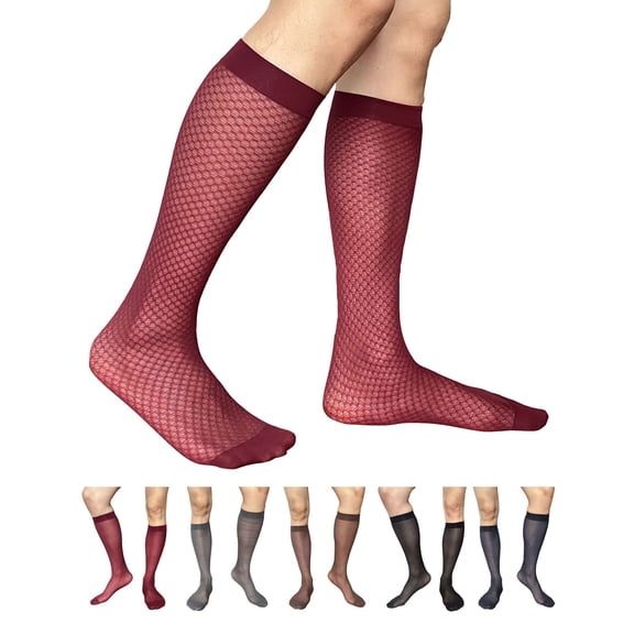 Spencer 2-Pack Men's Socks Mid-Calf Crew Socks Lightweight Causal Business Socks Nylon Patterned Thin Dress Socks, Black