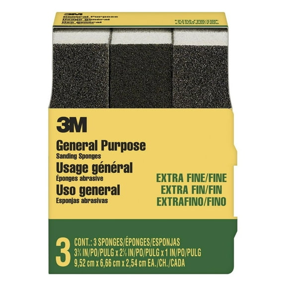 3M Extra Fine/Fine Sanding Sponge, 3-3/4-in x 2-5/8-in x 1-in, 3-Pack 907NA-3P-CC