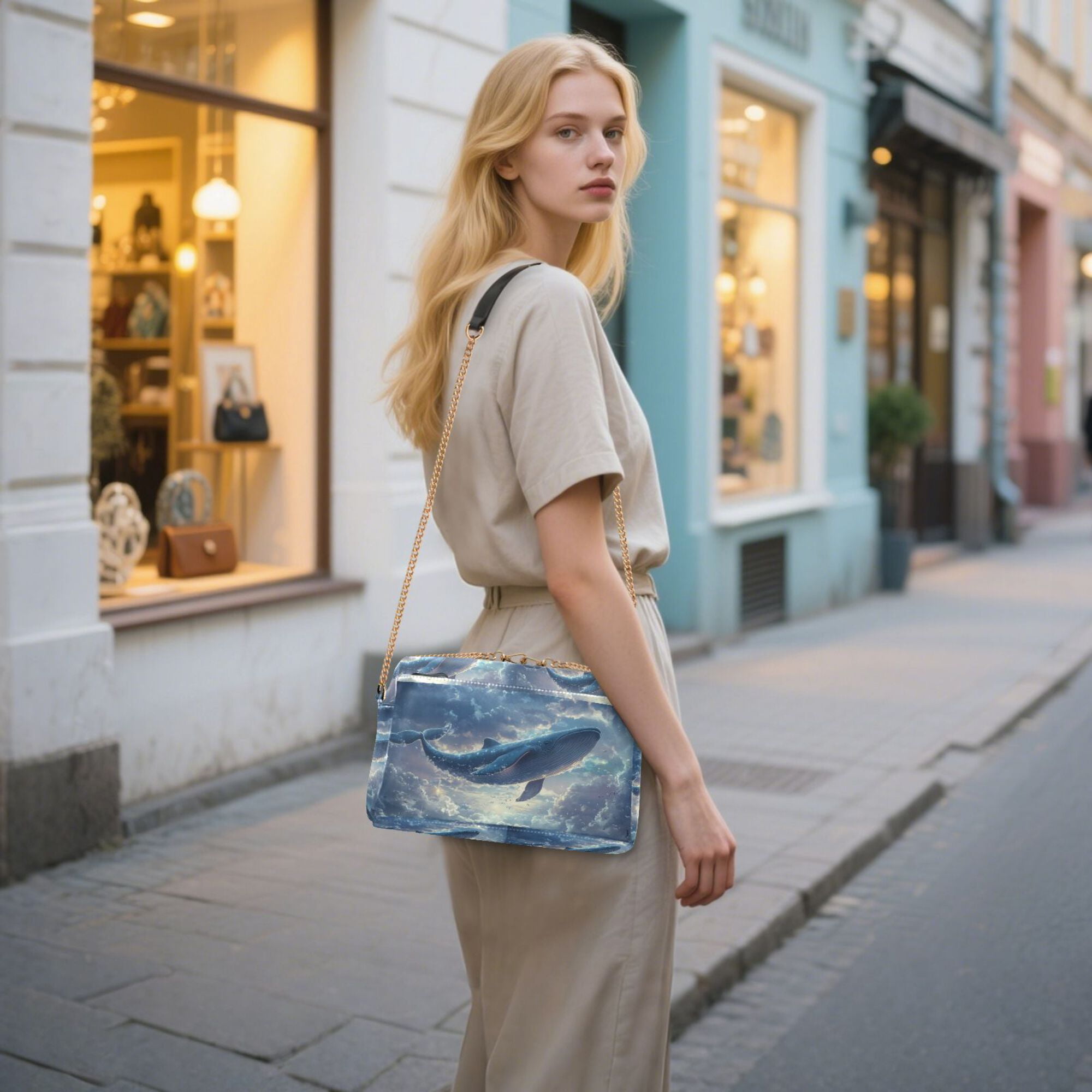 FORMRS Women Crossbody Purse with Chain Strap Vegan Leather Shoulder Handbag, Night Floating Whale