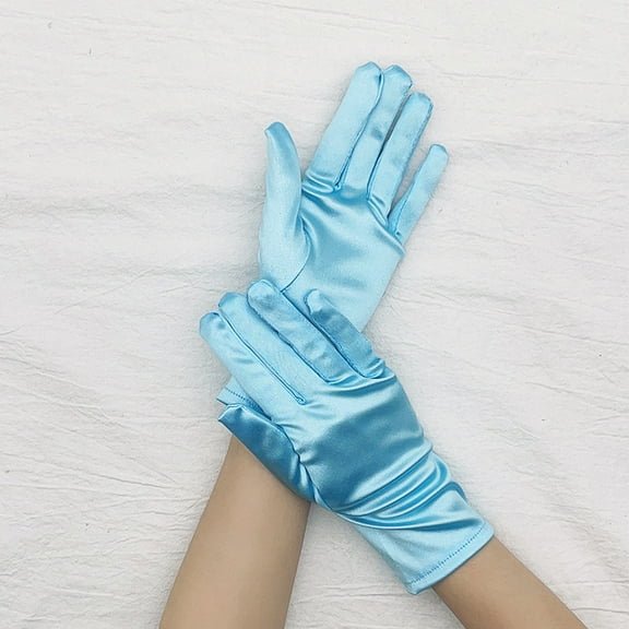 Namzi 1 Pair Short Satin Gloves, Elegant Evening Gloves & Bridal Gloves, Perfect for Wedding, Formal Dinners & Vintage-Themed Events,Light Blue