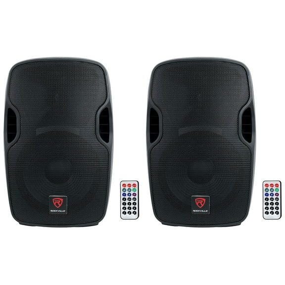 (2) Rockville BPA12 12" Professional Powered 600 Watt DJ PA Speakers w Bluetooth