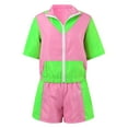 thumbnail image 3 of Uobin Women Color Block Short Sleeve Tracksuit Set, Stand Collar Half Zip Windbreaker Top & Elastic Waist Shorts Summer Outfit, 3 of 4