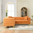 thumbnail image 3 of 81.5" Sectional Couch, Teddy L Shaped Sofa with Soft Seat Cushion and 3 Pillows, 5 Seat Corner Couch with Gold Legs for Living Room, Bedroom, Apartment, Office, Orange, 3 of 9