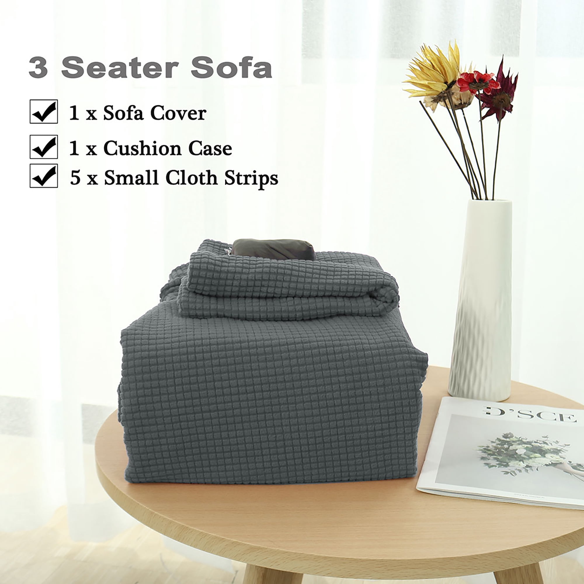 Unique Bargains 1-Piece Jacquard Solid Stretch Sofa Slipcover, Dark Gray