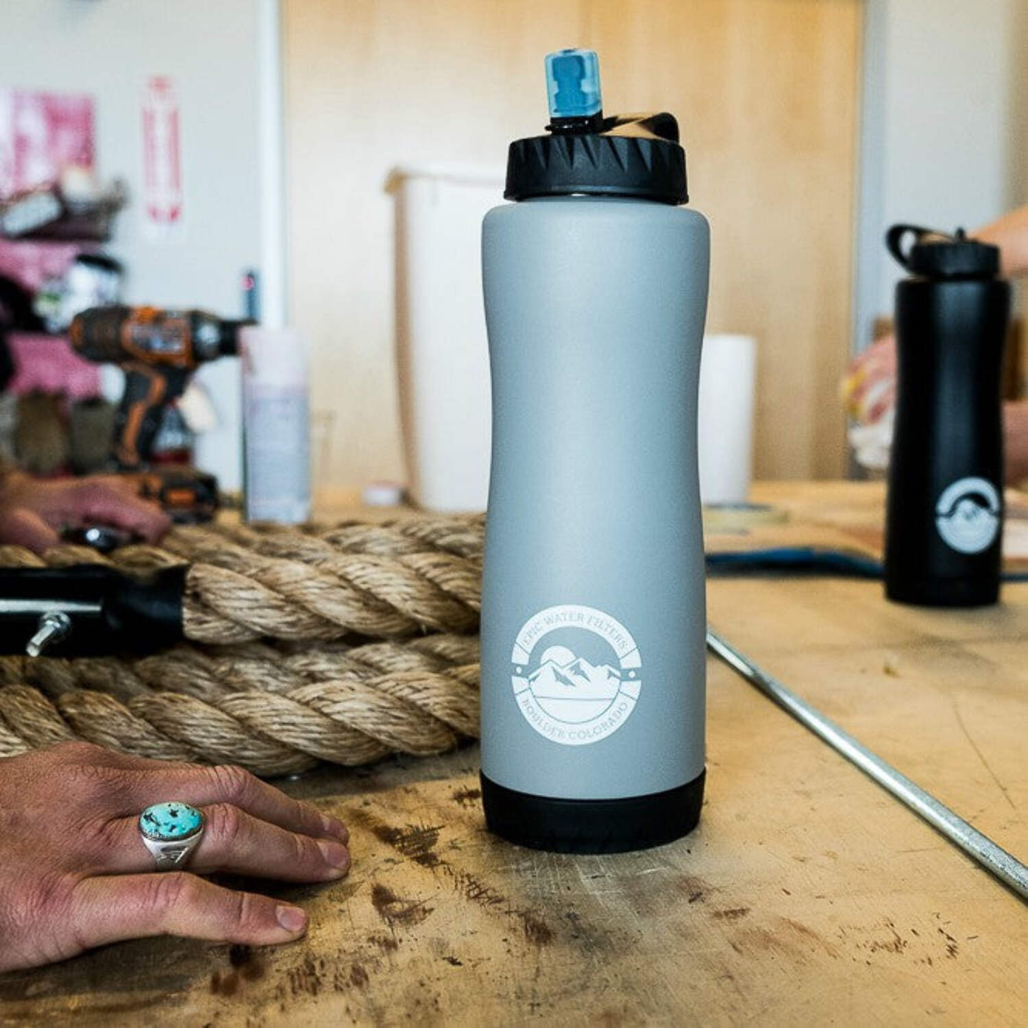 Epic Water Filters Vostok Stainless Steel Insulated Water Bottle and 75 Gallon Filter - Removes 99.99% of Water Impurities, 34oz, White