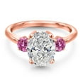 thumbnail image 2 of 2.46 cttw IGI Certified Lab Grown Diamond and Pink Moissanite 3-Stone Engagement Ring for Women | 18K Rose Gold Plated Silver | Center 2.00 Ct Diamond | E-F Color | VS1-VS2 Clarity | Size 5, 2 of 6
