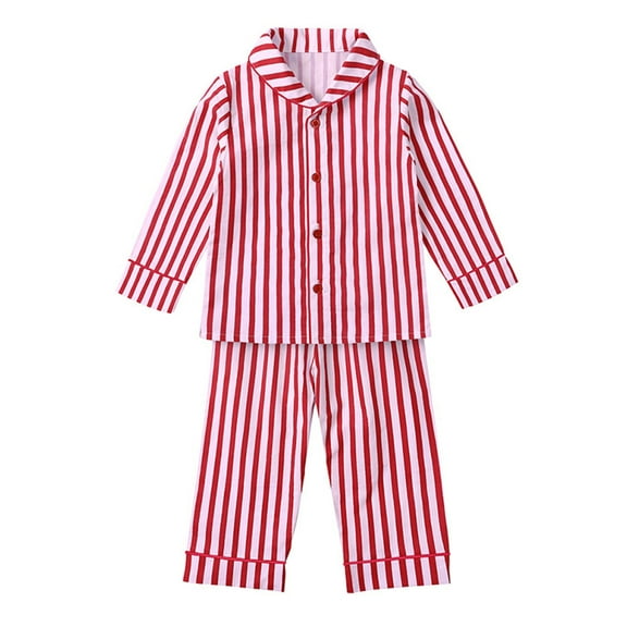 Ruiwill Boys Outfit Set Long Sleeve Pajama Two Piece Striped Sleepwear For Kids Comfortable Loungewear Crew Neck Print Boy Clothes Red Size 2-3 Years