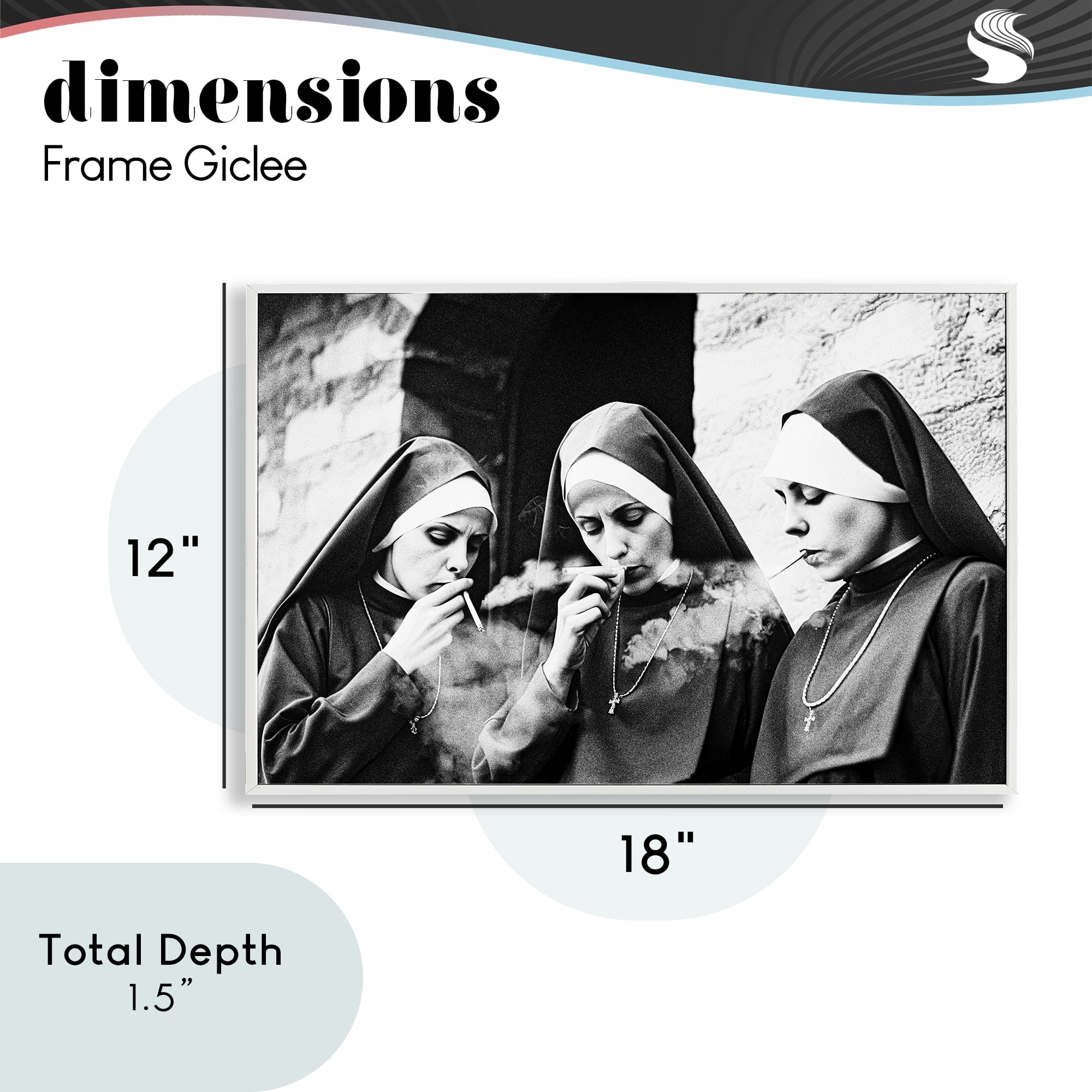 Smoking Nuns Rebellion White Framed Giclee Art, design by Decent Exposures