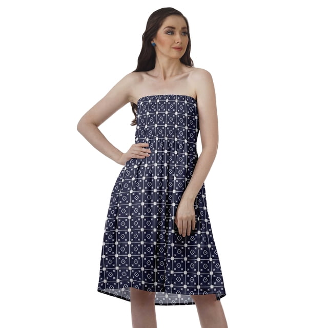 Moomaya Robe de Plage de Détente Robes d'Été pour Femmes Robe Smockée en Crêpe Imprimé
