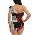 thumbnail image 5 of Rateoe Red And White Screaming Demon Skull Pattern Women One Piece Swimsuits Tummy Control One Shoulder Bathing Suits Ruffle Swimwear-X-Large, 5 of 6