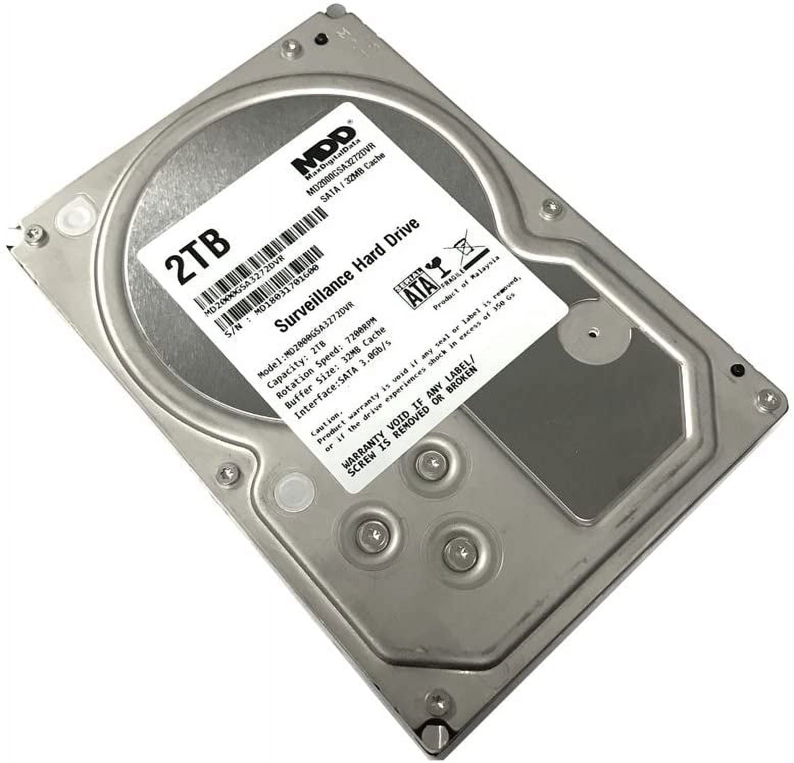 MaxDigitalData 2TB 32MB Cache 7200PM SATA 3.0Gb/s 3.5" Internal Surveillance CCTV DVR Hard Drive (MD2000GSA3272DVR) - w/ 2 Year Warranty