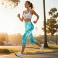 thumbnail image 3 of SCRAWLGOD Marble Print Light Blue High Waisted Capri Yoga Pants for Women with Pockets Tummy Control Workout Leggings Lightweight Casual Yoga Capris for Running Cycling, XS, 3 of 7