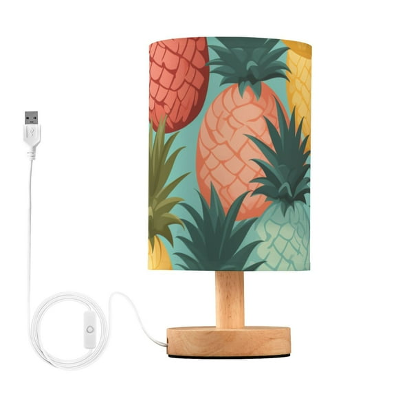 Pineapple Abstract Bedside Table Lamp LED Warm Lights with USB Charging Port Retro Cylinder Desk Lamps