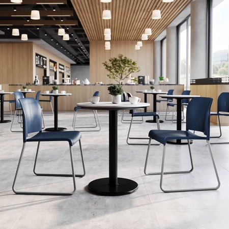 Flash Furniture Navy Office Reception Stack Chair with Contoured Backrest and Gray Sled Base