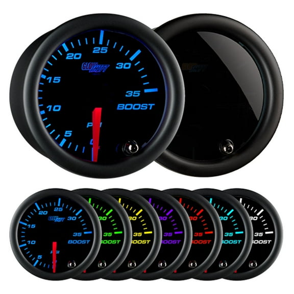 GlowShift | 2-1/16 (52mm) Tinted 7 Color Series 35 PSI Boost Gauge for Cars and Trucks