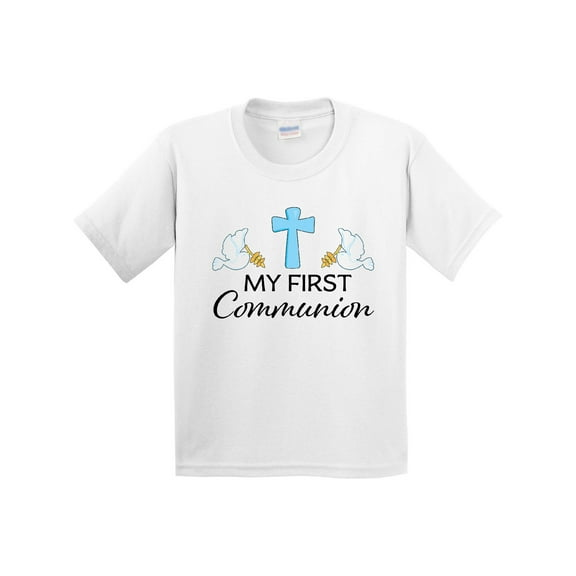 Inktastic My First Communion Blue Cross and Doves Youth T-Shirt