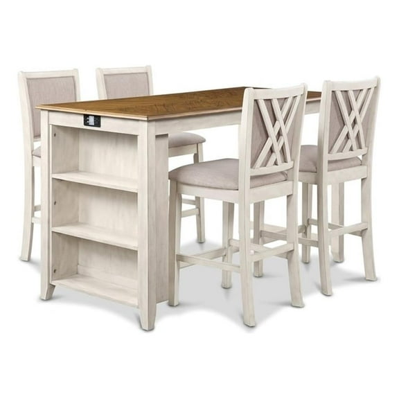 Pemberly Row 5-Piece Wood & Fabric Counter Set in Beige/Brown