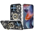 thumbnail image 2 of For Motorola Moto G Power 5G 2025 Case, Diamonds Bling All Around Edges Sparkly Glitter Hybrid with Ring Stand Holder Fashion Good Luck Phone Cover (Black), 2 of 10