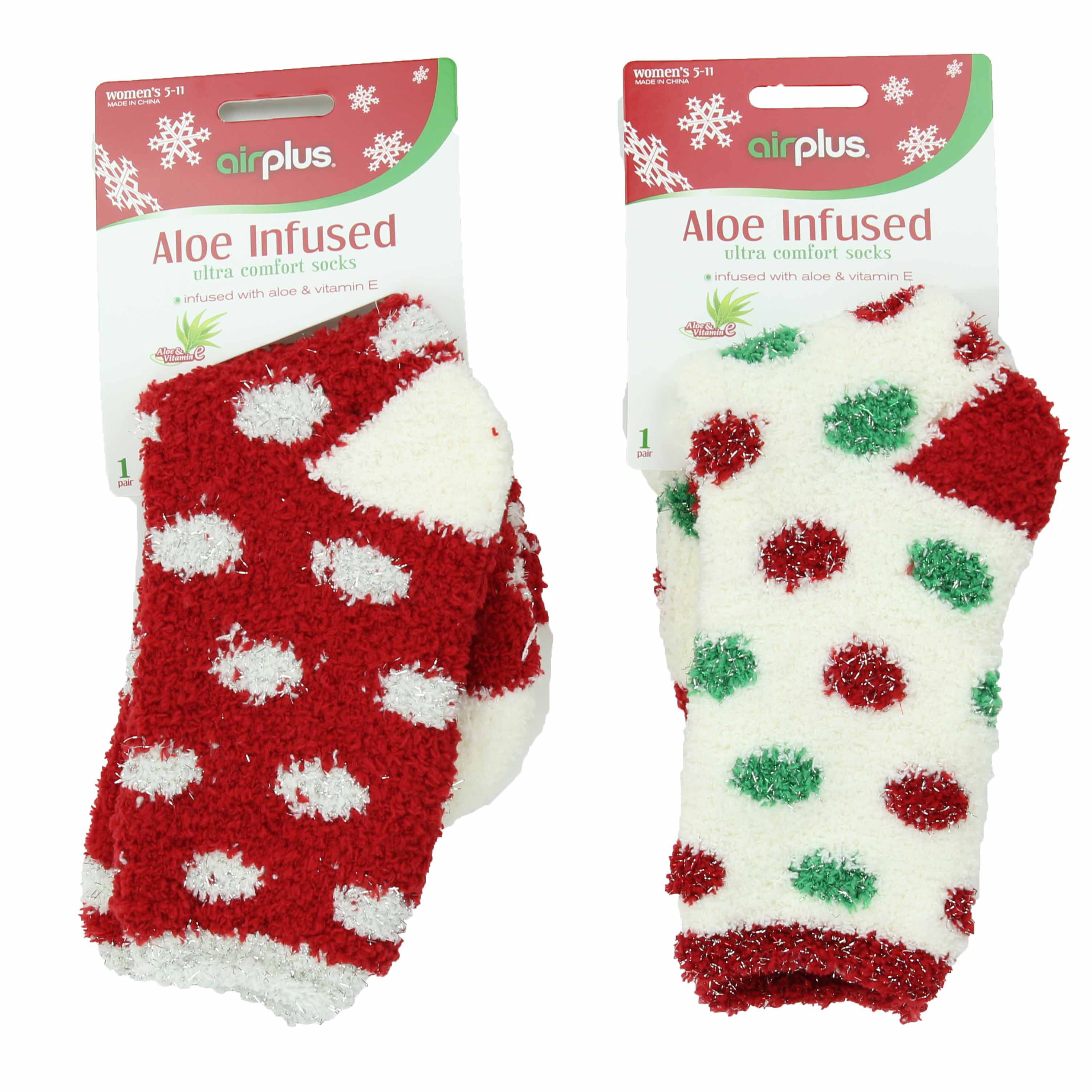 NEW!! Airplus Aloe Infused Womens Red W/Llama Moisturizing Socks Size 5-11.