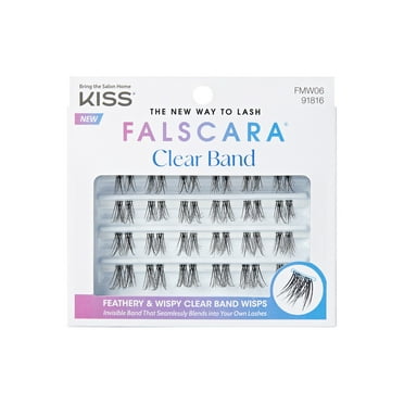 KISS FALSCARA Lash Extension Kit, Clear Band, Black, 24 Lash Clusters