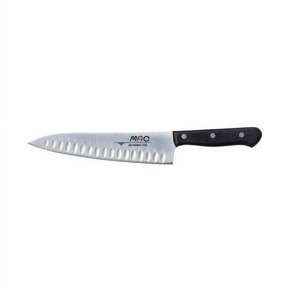 Mac Knife TH-80 Series Hollow Edge Chef's Knife, Stain Resistant Razor Sharp 8 Inch Blade & Lightweight Pakka Wood Handle, Black Silver