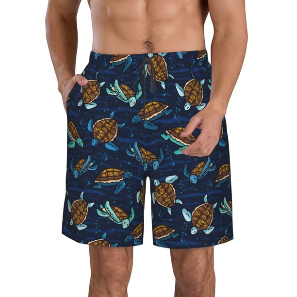 Balery Sea Turtles Swimming Traje de Baño Estilo Hawaiano para Hombre, Shorts de Secado Rápido con Bolsillos-Large