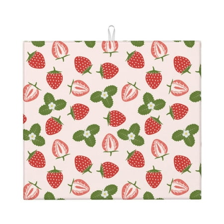 

Vsdgher Strawberries And Leaf Print Dish Drying Mat Kitchen Counter Mat Dish Drying Pad for Dishes Utensils Pots and Pans 16 x 18