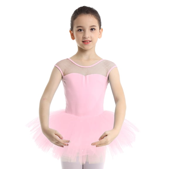DPOIS Kids Girls One Piece Sleeveless U Shaped Back Ballet Tutu Dress