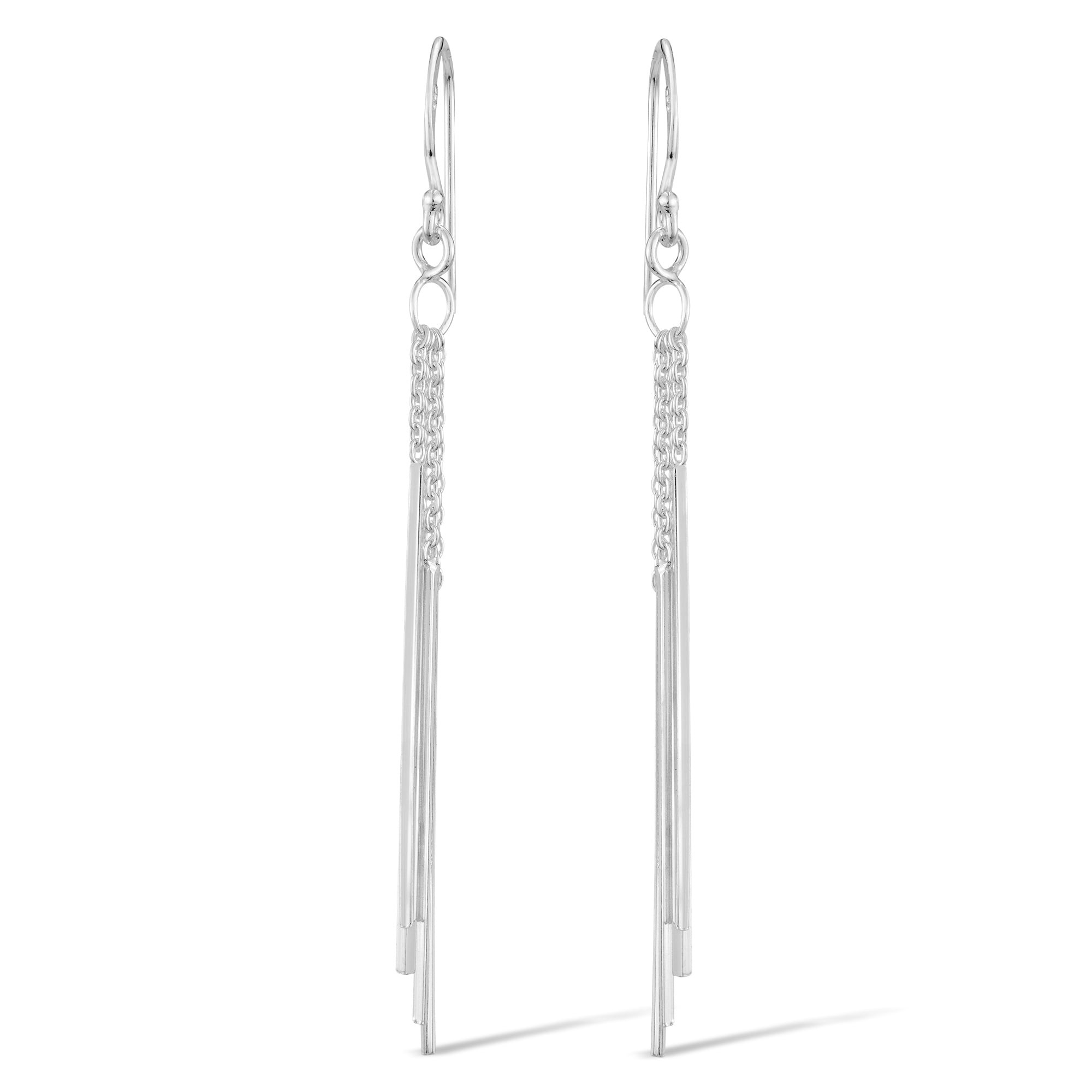 Trendy Stranded Stick Drop .925 Sterling Silver Dangle Earrings