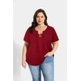 thumbnail image 3 of CASSIE LIZ Plus Size Short Sleeve Tops for Women 5X Wine Red Criss Cross Pullover Fashion V Neck Shirts Loose Fit Blouses Casual Tunics Spring Summer Tee 5XL 26W 28W, 3 of 4