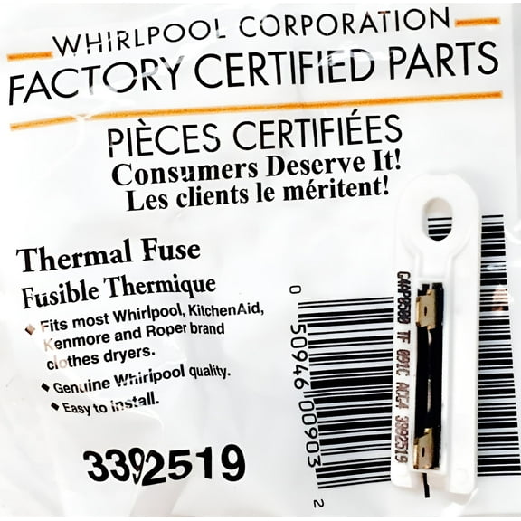 Whirlpool Dryer Thermal Fuse for 3392519