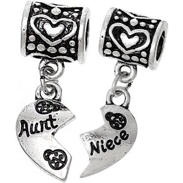 Dangle Aunt Heart Charm Bead - Alloy Charm For Bracelets And Necklaces, Compatible With Pandora & Similar