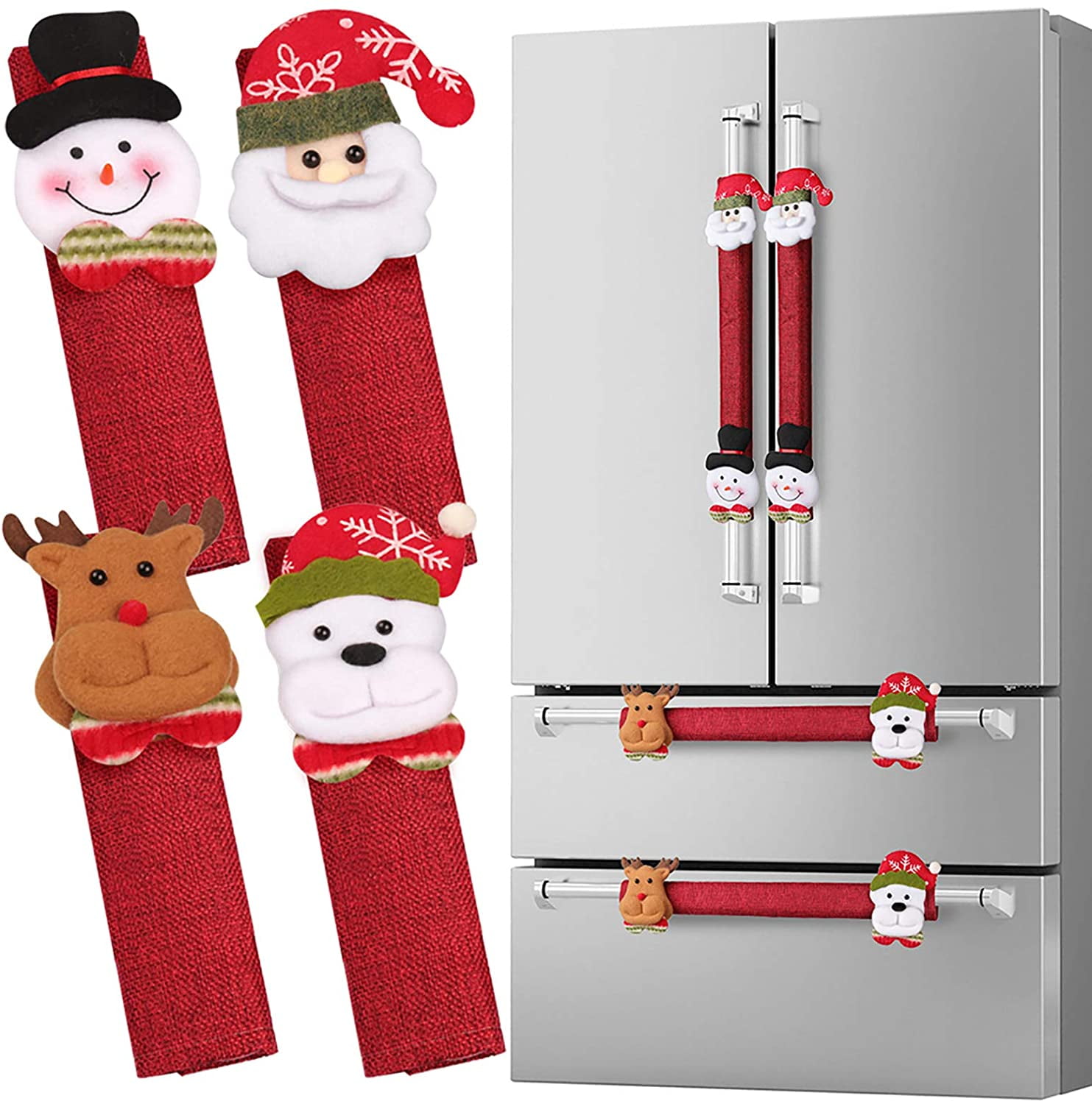 4 Pieces Christmas Refrigerator Door Protect Handle Covers Microwave Decoration