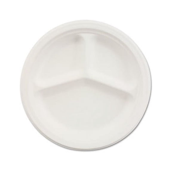 Paper Dinnerware 3-Comp Plate, 10 1/4" dia, White, 500/Carton