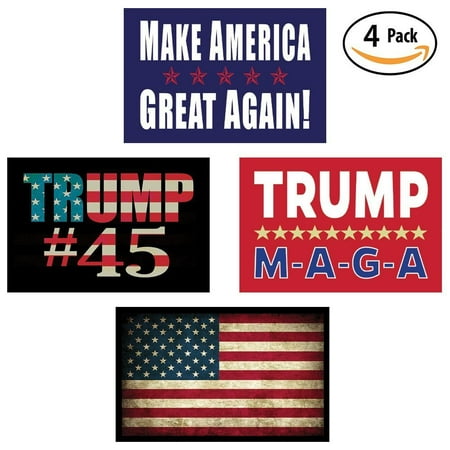 Pro Trump & American Flag Hard Hat & Helmet Stickers: 4 Decal Value Pack. Great for a Motorcycle Biker Helmet, Construction Toolbox, Hardhat, Mechanic Shop & More. Great Gift for Any Patriot. USA