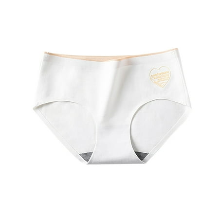 

Women Soft Mid Waist Love Heart Print Cotton Underwear Briefs White M