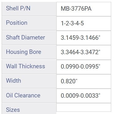 MAIN BRNG GM CHEV 6.6L 40